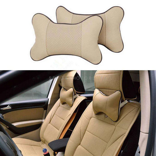 Leather Neck Rest Headrest Pillow Cushion Super Soft Memory Foam Beige - Pair